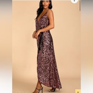 Lulus Dazzle Through the Night Mauve Sequin Wrap Maxi Dress